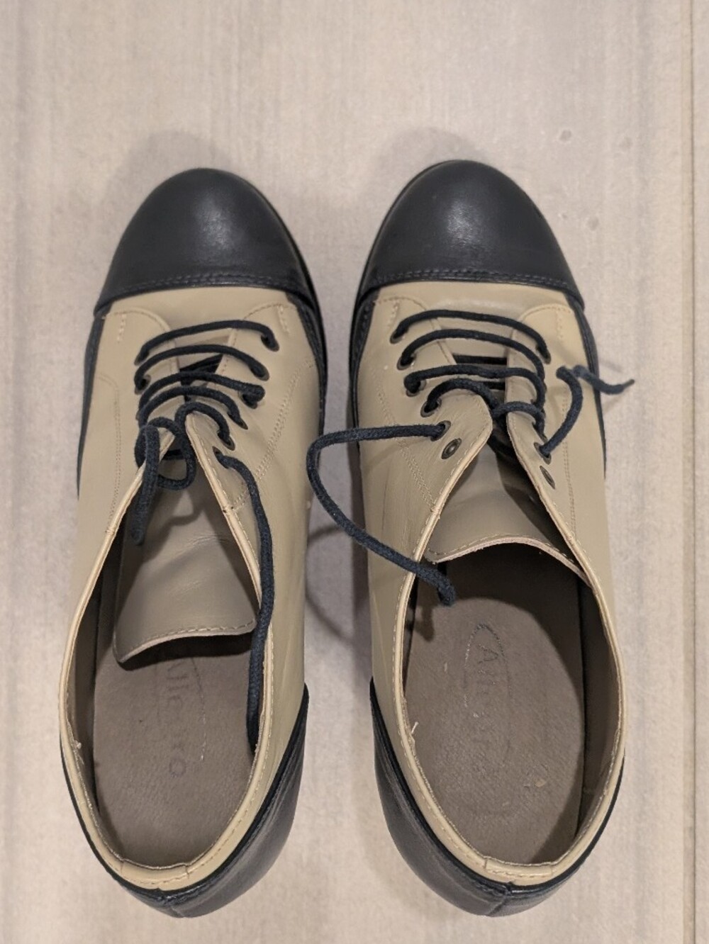 Two-Tone Beige and Black Lace-Up Shoes